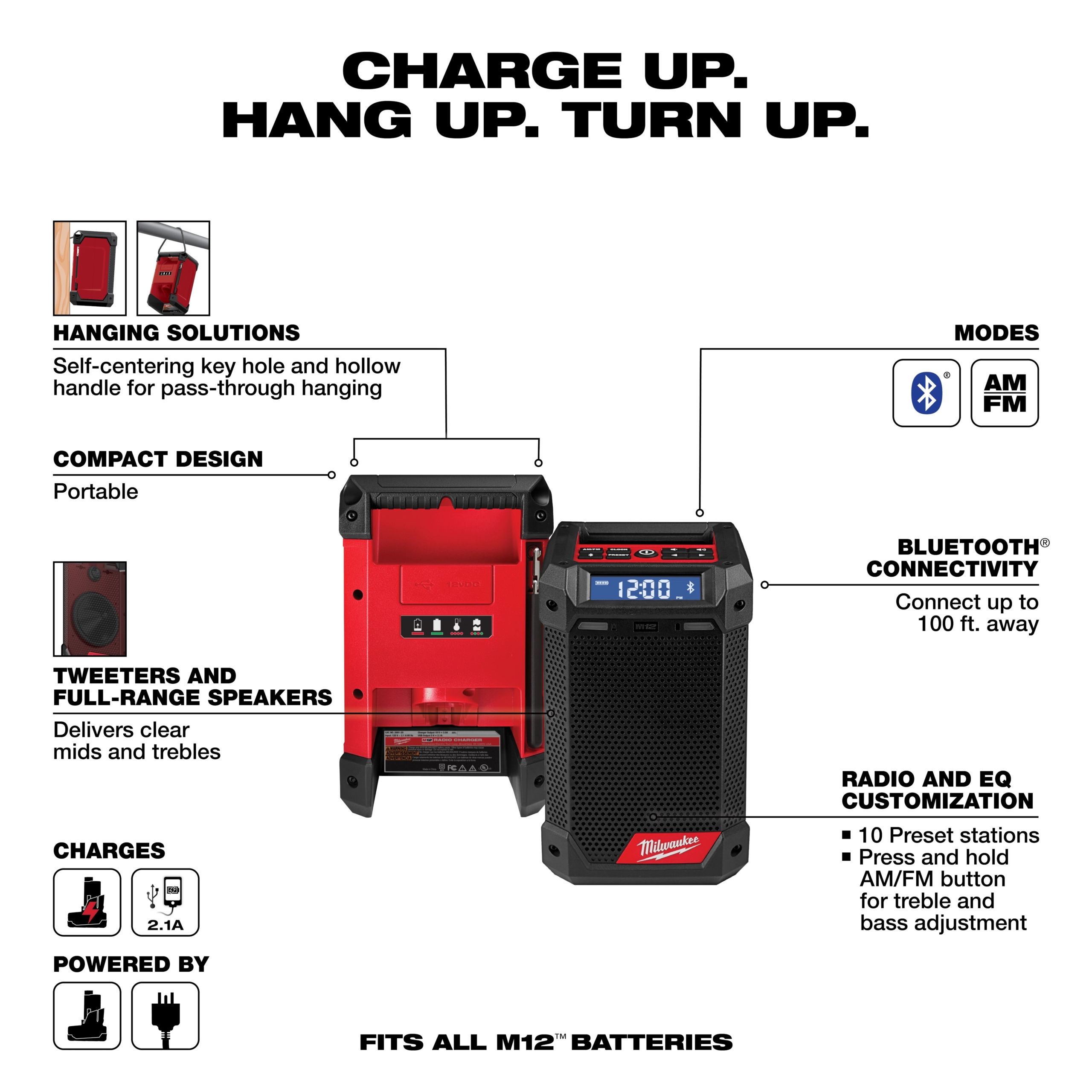 Milwaukee M12 Radio-Charger & M12 2.0Ah Battery Kit 2951-20BAT - Acme Tools
