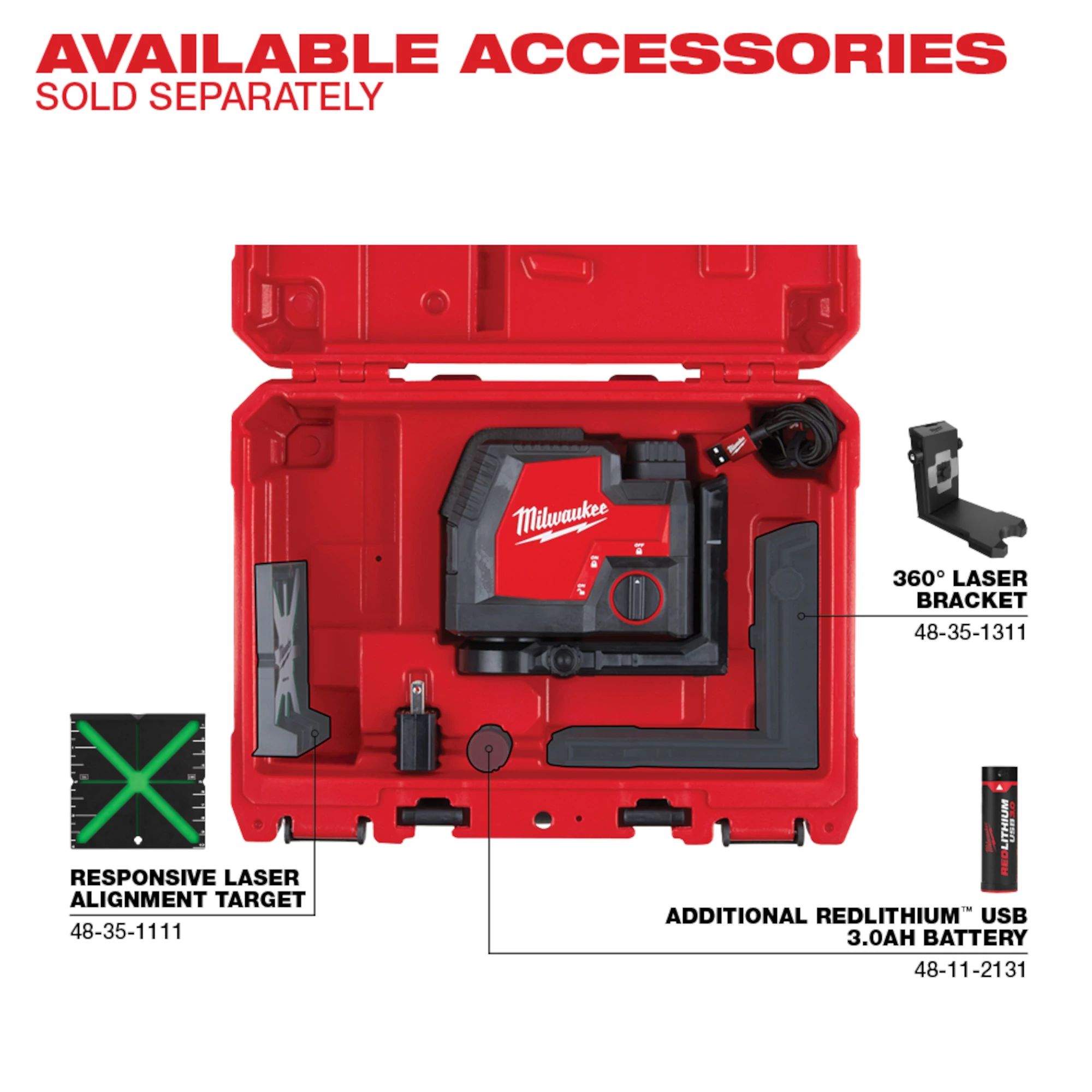 Laser de línea cruzada verde recargable USB 3521-21 Milwaukee - Imagen 5