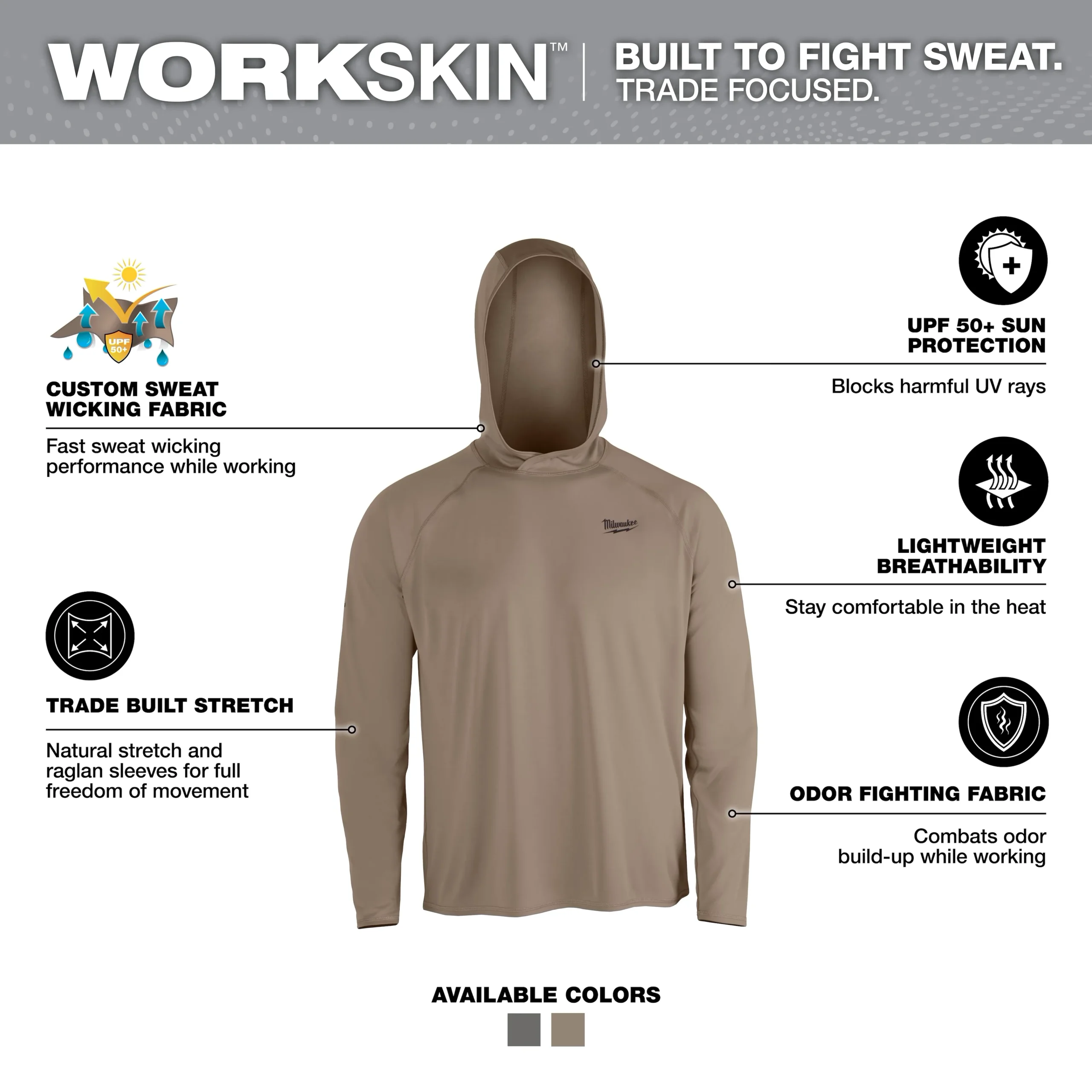 Camisa de sol con capucha WORKSKIN - Marron Talla M Milwaukee M550N-M - Imagen 3