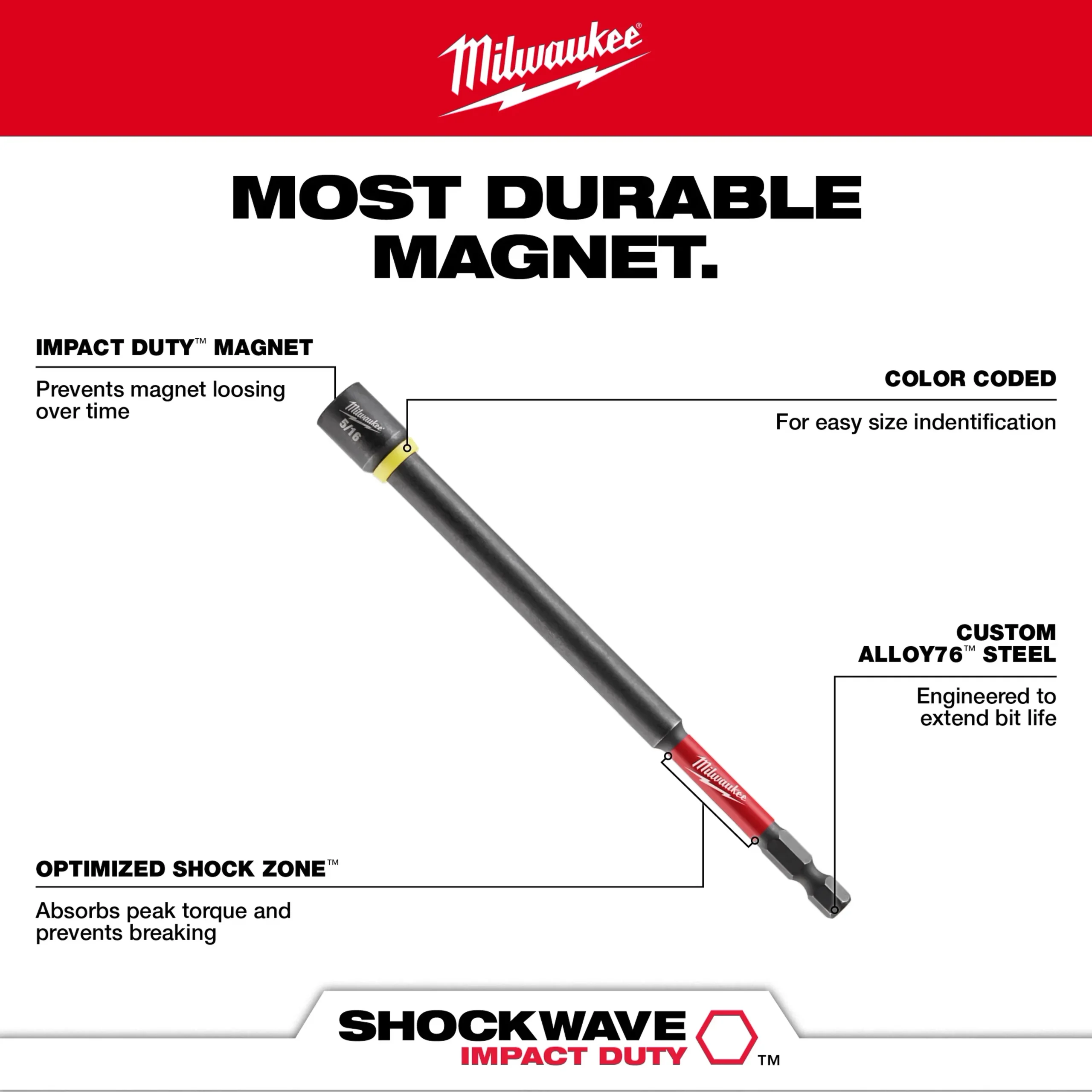 Juego de 6 destornilladores magnéticos para tuercas Shockwave de 6" Milwaukee 49-66-4567 - Imagen 3