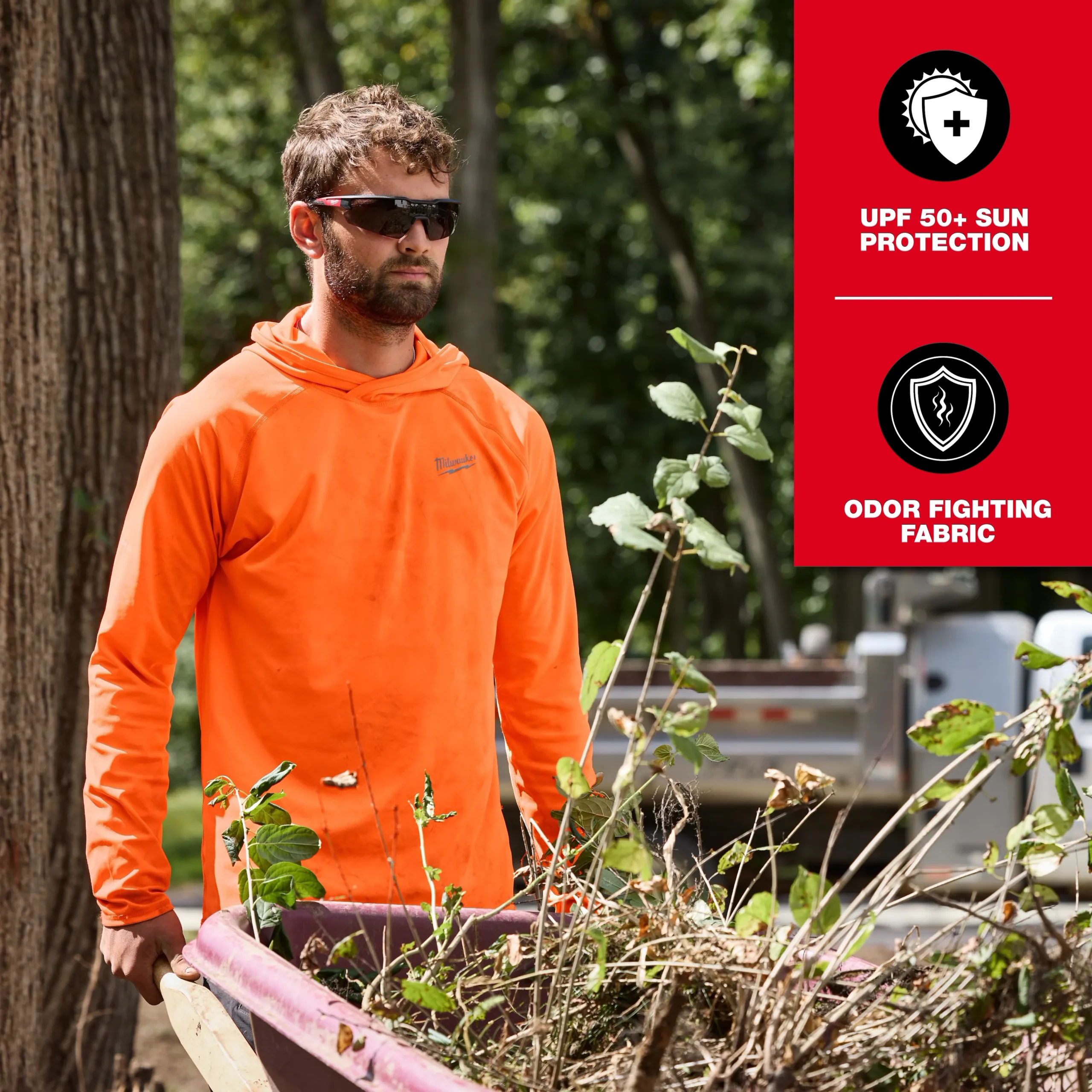 Camisa de sol con capucha WORKSKIN - Naranja Talla L Milwaukee M550A-L - Imagen 4