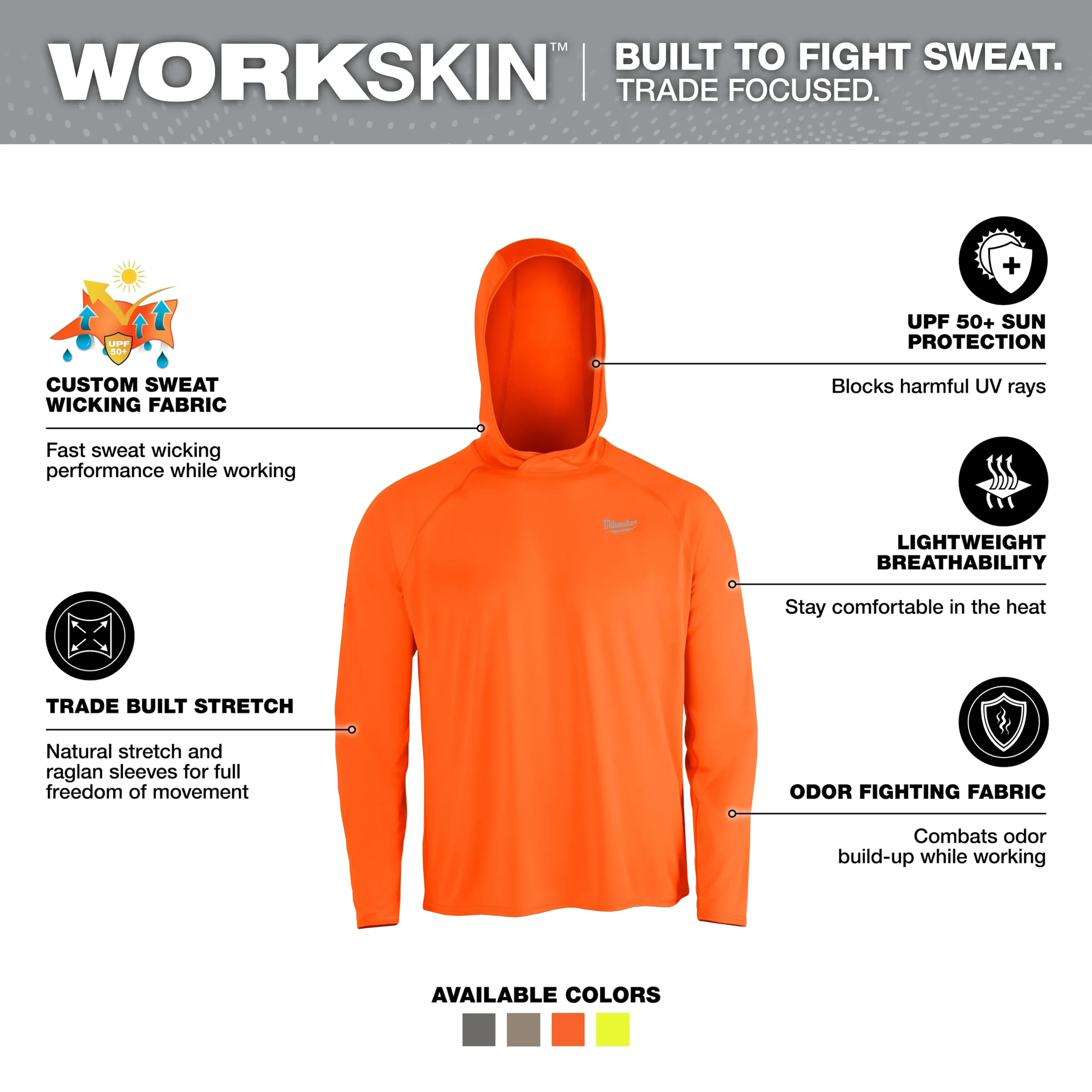 Camisa de sol con capucha WORKSKIN - Naranja Talla L Milwaukee M550A-L - Imagen 2