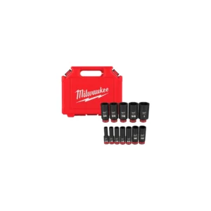 Juego de 12 llaves de vaso de impacto SHOCKWAVE de 3/8" de diámetro y 6 puntas SAE profundas Milwaukee 49-66-7006