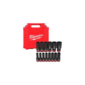 Juego de 14 piezas de Dados métricos profundos de 6 puntas SHOCKWAVE Impact Duty de 1/2" Milwaukee 49-66-7014