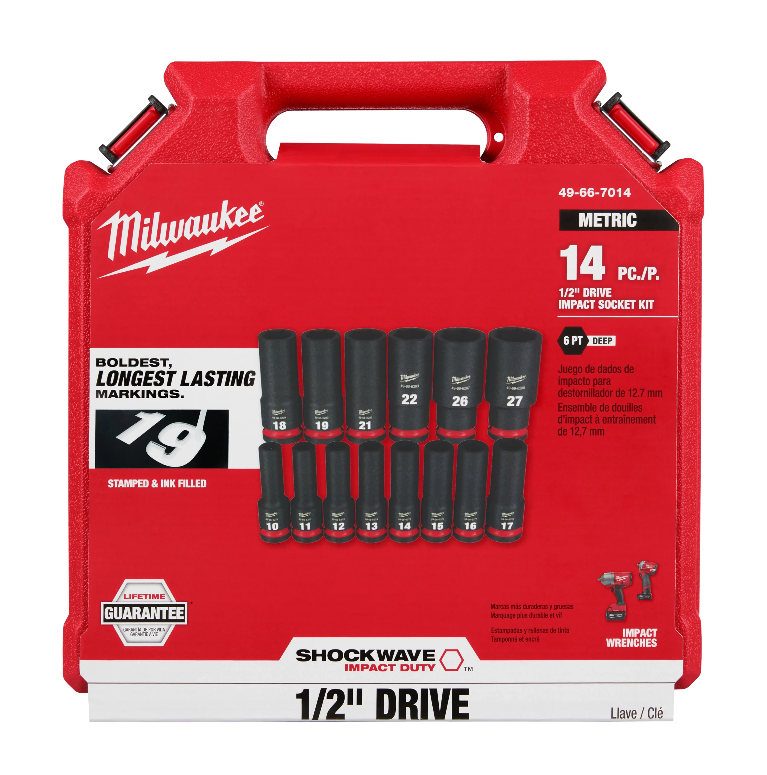 Juego de 14 piezas de Dados métricos profundos de 6 puntas SHOCKWAVE Impact Duty de 1/2" Milwaukee 49-66-7014 - Imagen 2