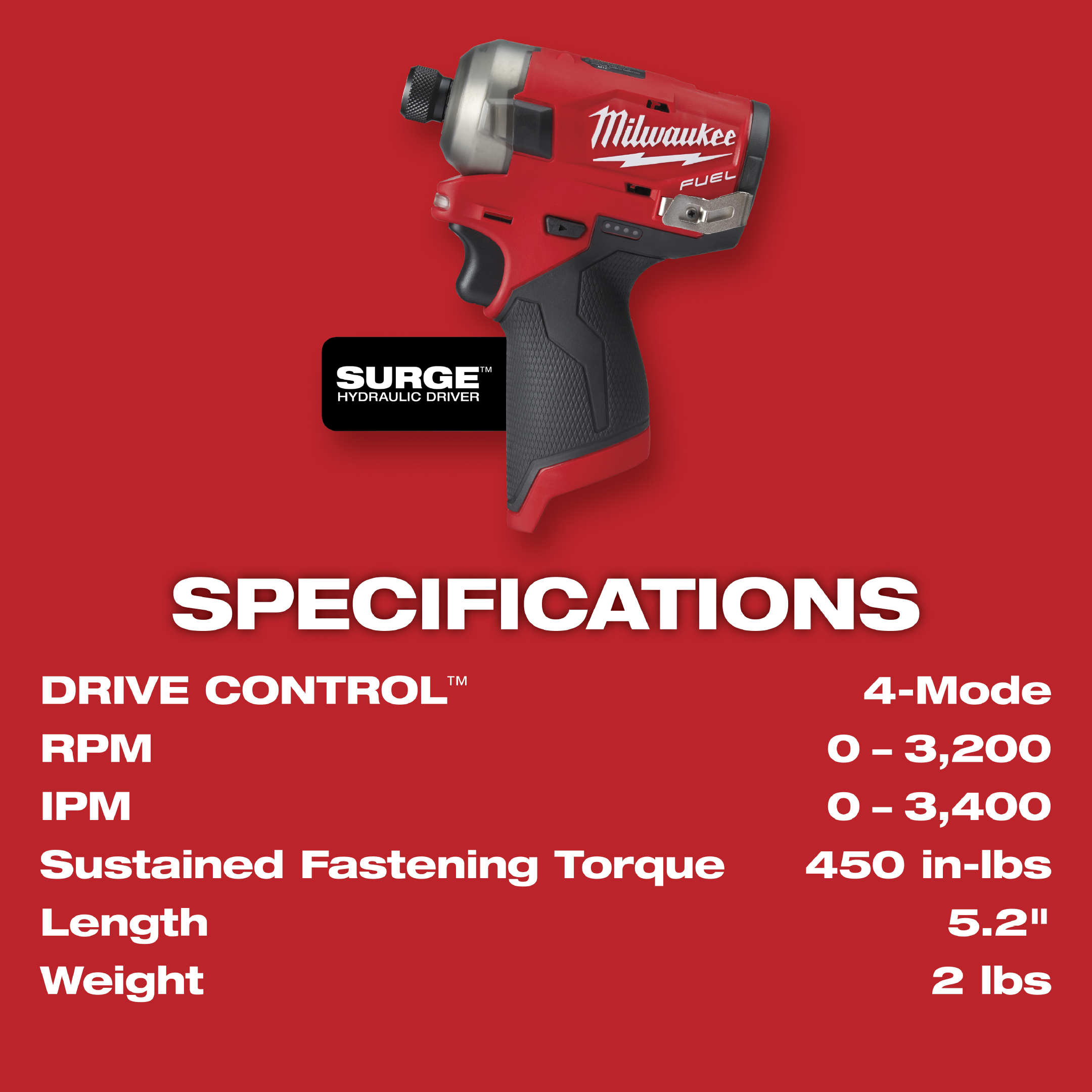Destornillador hidráulico hexagonal M12 FUEL SURGE de 1/4". Milwaukee 2551-20 - Imagen 2