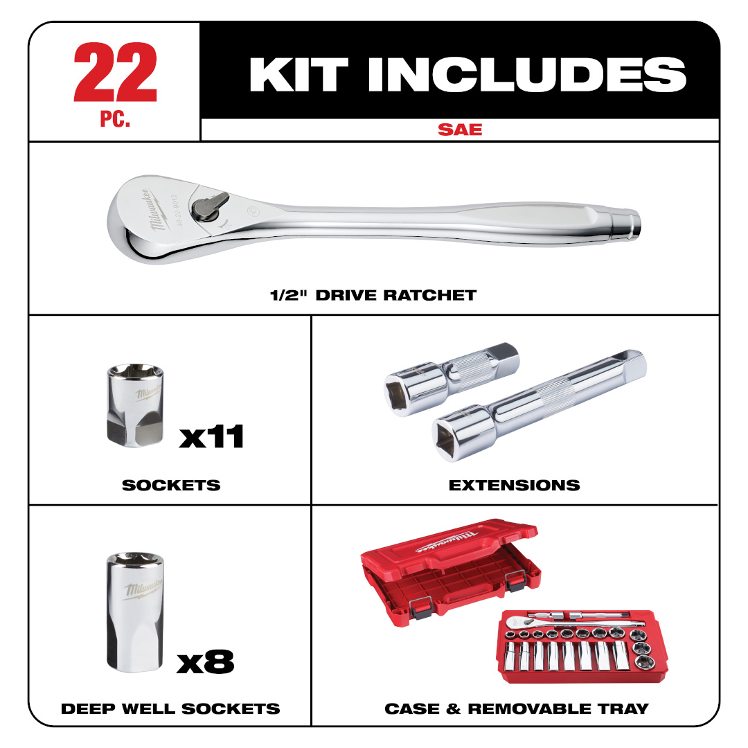 Juego de 22 piezas de llaves SAE de 1/2" Milwaukee 48-22-9410 - Imagen 3