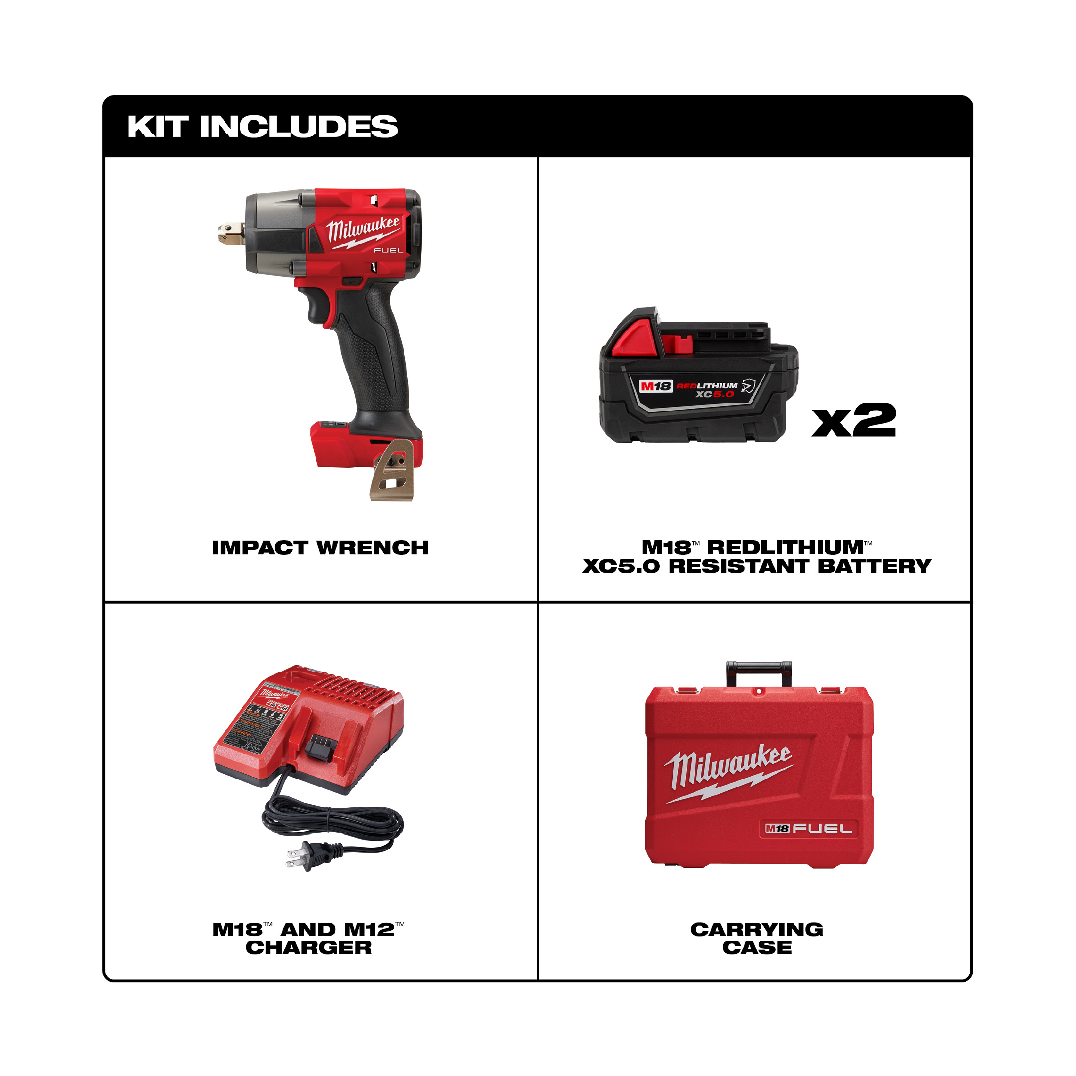 Llave impacto 1/2 M18 FUEL con kit de retención de pasador Milwaukee 2962P-22R - Imagen 4